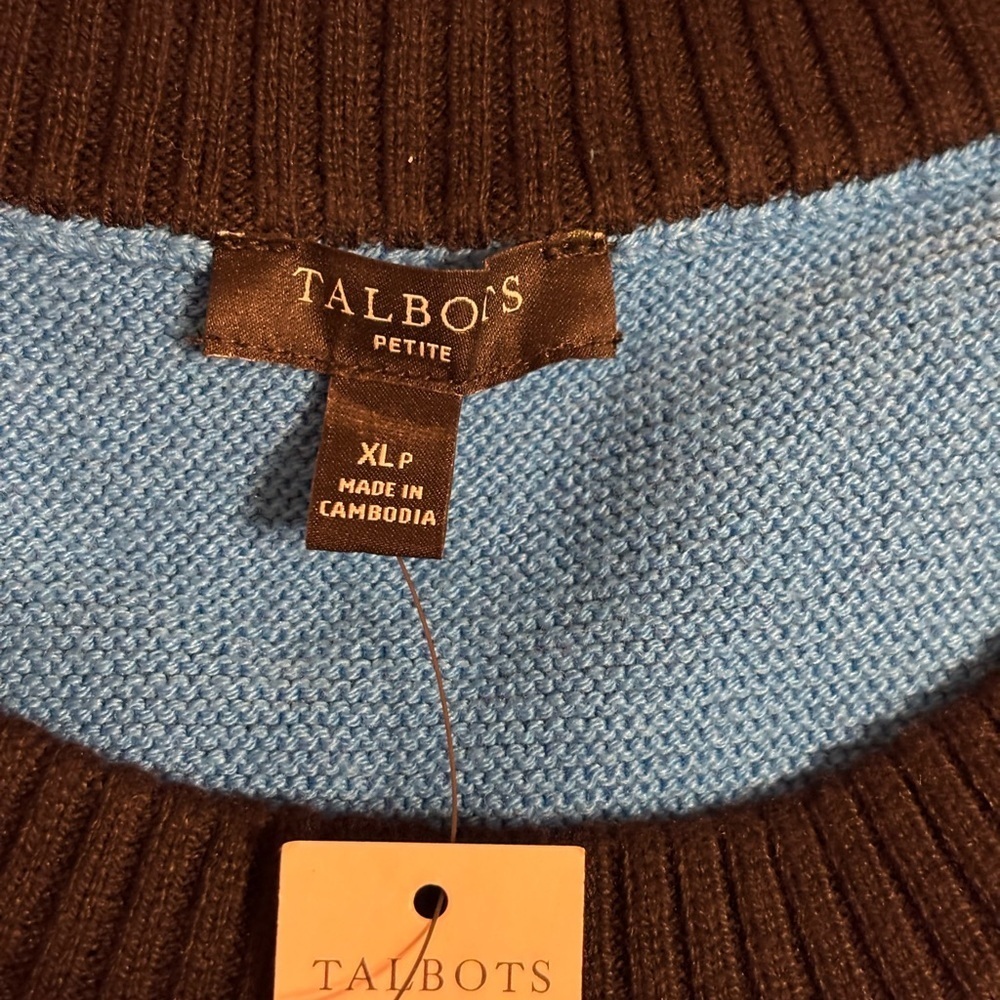 Talbots Petite XL Blue Black Sleeveless Knit Sweater Vest NWT - Picture 2 of 9